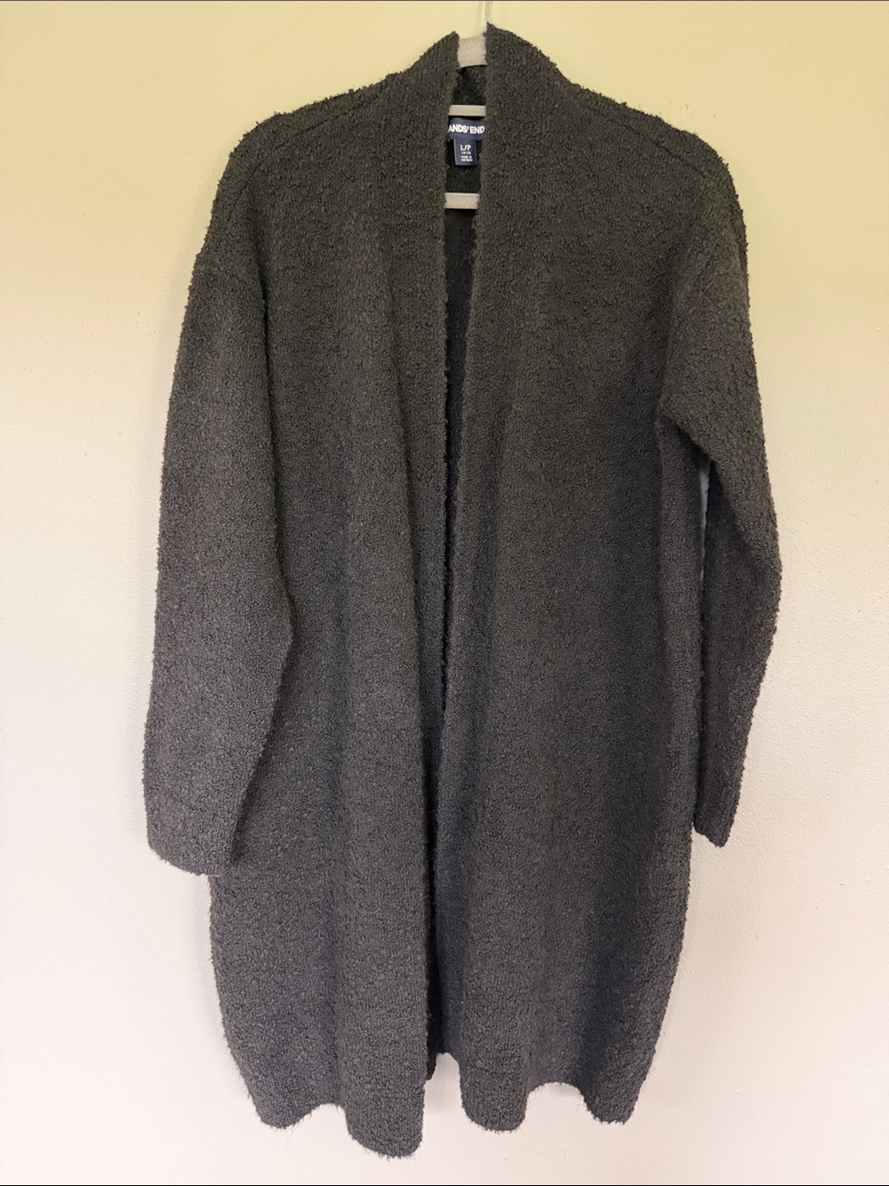 Lands' End Charcoal Open-Front Longline Cardigan